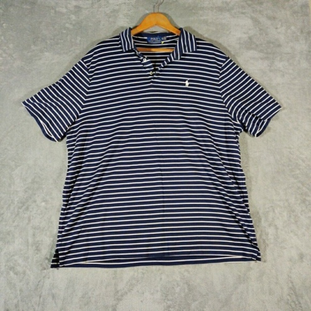 Polo Ralph Lauren Mens XXL Blue White Striped White Pony Preppy Classic Casual